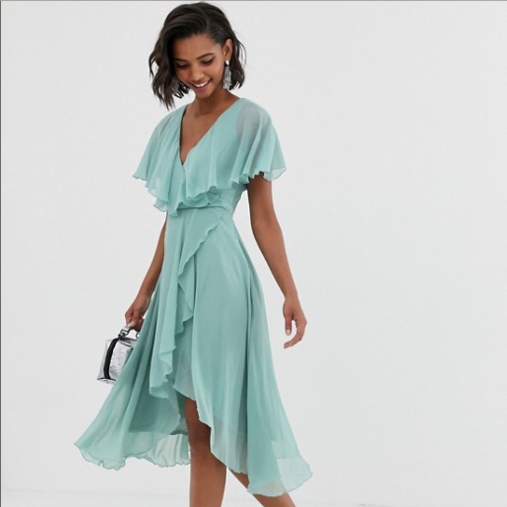 ASOS DESIGN cape back dipped hem midi dress